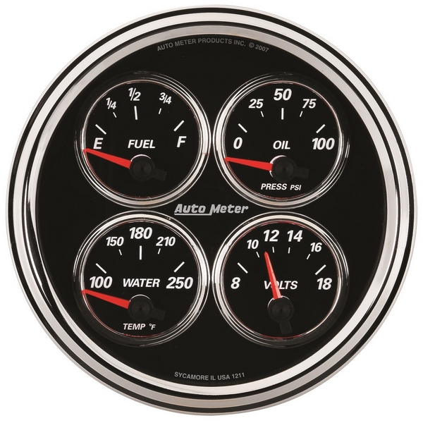 5" QUAD GAUGE, 100 PSI/100-250 F/8-18V/0-90 Ω, DESIGNER BLACK II